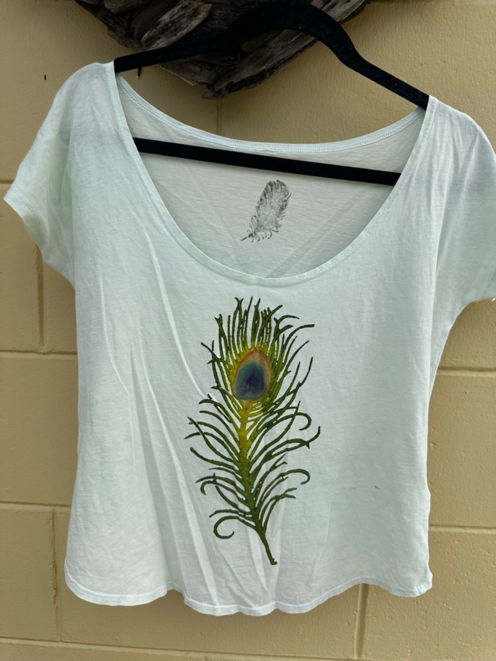 Women’s Mint Scoop Neck Tee with Peacock Feather Graphic